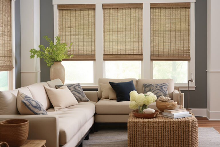 woven wood shade blinds in a living room